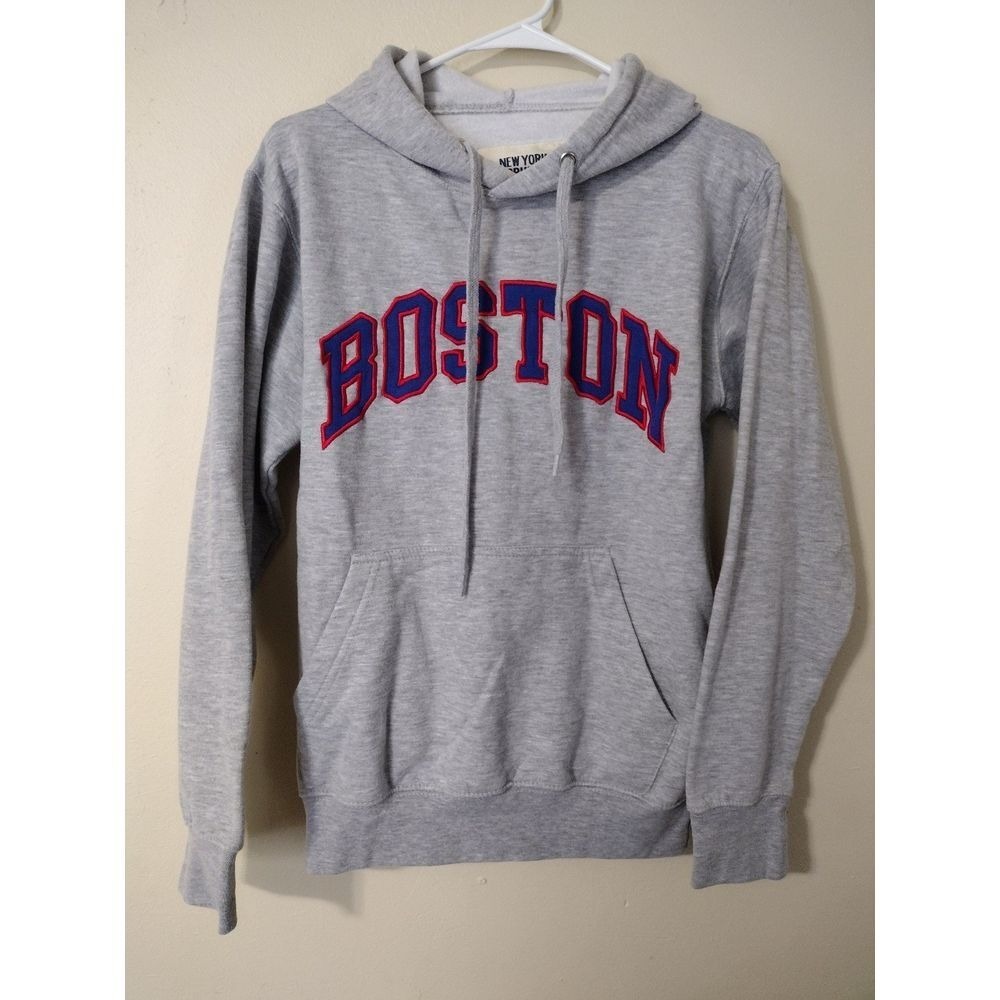 New York Popular Boston Graphic Hoodie Sweatshirt Gray Women's Small‎
